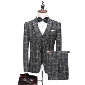 Costumes pour hommes Blazers Coat Pantalon Vest British Style Slim Fit |Plaid grande taille 5xl mariage marié haut de gamme 3 pièces costumes set veste blazers pantalon