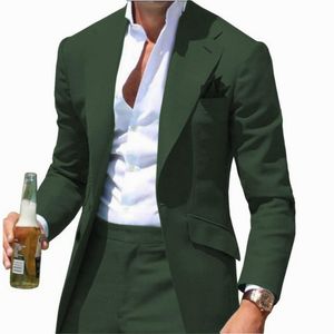 Trajes de hombre Blazers Collar Hombres Slim Fit Muescas Verde Traje de hombre Chaquetas Pantalones 2 piezas Formal Causal Negocios Boda Novio Desgaste 230614