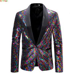 Costumes pour hommes Blazers Paillettes colorées décoration col noir Blazer hommes robe de soirée de mariage manteaux bleu homme costume veste S M L XL XXL 231110