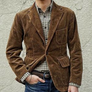 Costumes pour hommes Blazers Corduroy Casual Blazer 2023 Mode Homme Fit Slim Vestes Noir Marron Solide Manteaux Hommes Outwear Costume Vetement Homme 231202