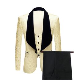 Trajes para hombres Blazers Traje Homme Mariage 2023 Novio Traje para hombres Slim Fit Padrinos de boda Champagne Fiesta de bodas para esmoquin Chaqueta Pantalones Chaleco Arco