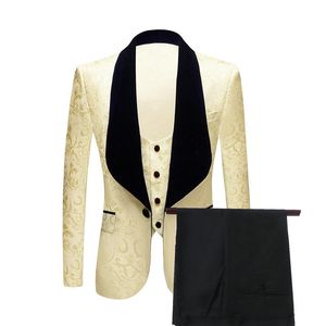 Costumes pour hommes Blazers Costume Homme Mariage 2023 Groom Hommes Costume Slim Fit Groomsmen Champagne Fête de Mariage pour Tuxedo Veste Pantalon Gilet Bow