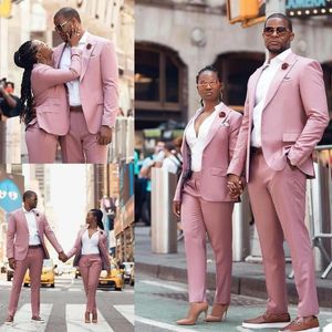 Herenpakken blazers aangepast paar roze mode dames trouwpak mannen dame feest slank fit vrije tijd klassiek 2-delige puntige revers man blazer