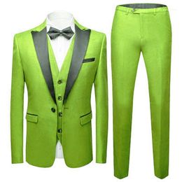 Costumes Hommes Blazers Custom Custom Groomsmen Lime Green Groom Tuxedos Noir Vapel Hommes Mariage Homme Blazer (Veste + Pantalon + Vest + Cravate) C4841