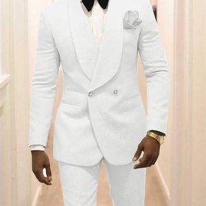 Costumes pour hommes Blazers Custom Made Groomsmen Blanc Modèle Groom Tuxedos Châle Revers Hommes Costumes 2 Pièces Mariage Homme JacketPantsTie C922 220909