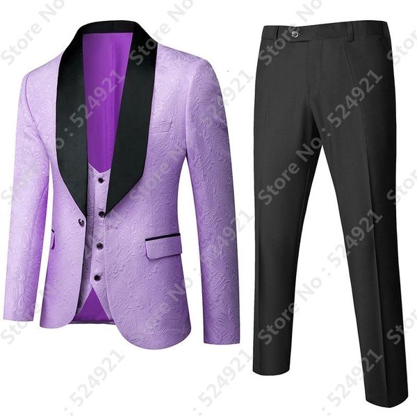 Costumes pour hommes Blazers Custom Made Hommes Lilas et Noir Groom Tuxedos Châle Revers Groomsmen Mariage Homme Veste Pantalon Gilet Cravate D59 230828