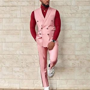 Costumes pour hommes Blazers sur mesure rose cran revers gilet pantalon 2 pièces Double boutonnage mariage Slim Fit marié smoking Terno Masculino bal Blazer hommes costumes 231017