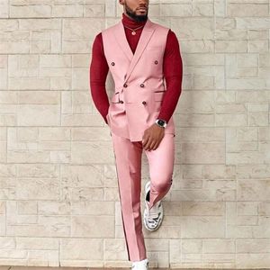 Costumes pour hommes Blazers Custom Made Pink Notch Lapel Vest Pant 2 Pcs Double Breasted Wedding Slim Fit Groom Tuxedo Terno Masculino Prom Blazer Hommes Costumes 220909