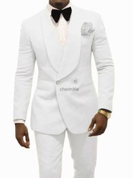 Costumes pour hommes Blazers personnalisés pour hommes faits garçons d'honneur motif blanc marié smoking châle revers costumes 2 pièces mariage (veste + pantalon) Costume Homme YQ231101