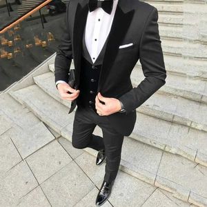 Herenpakken Blazers Aangepaste zwarte herenpak Wedding Jurk Evening E Q240507