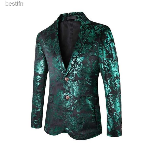 Costumes pour hommes Blazers Costume personnalisé pour hommes, Blazer surdimensionné à la mode imprimé avec une fleur dorée, veste de costume pour marié de mariage (Blazer uniquement) L231130