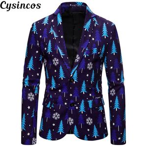 Herenpakken Blazers Cysincos Mode Pak 3D Kerst Bloemenprint Schilderij Jas Mannen Party Jas Toevallige Slanke Blazer Knoppen