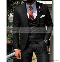 Trajes para hombres Blazers Azul oscuro Traje de moda para hombres delgados Cutsom 3 piezas Novio Fiesta de graduación Boda Esmoquin de boda hecho a medida Traje de hombres con pantalones