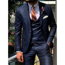 Trajes de hombre Blazers Azul oscuro Slim Men Fashion Suit Cutsom 3 piezas Novio Prom Wedding Tailor Made Tuxedo con pantalones 230720
