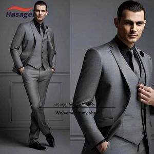 Costumes pour hommes Blazers Gris foncé Elegant Mens Treo Piect Wedding Groom Robe de soirée Ultra-Thin Suit Pant