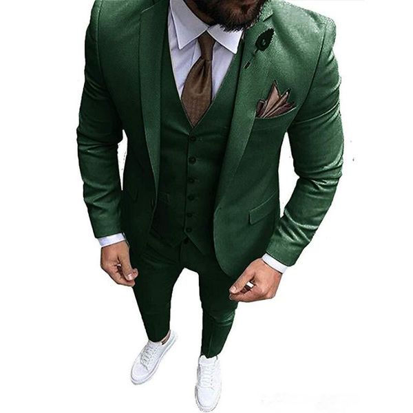 Trajes de hombre Blazers Esmoquin de novio verde oscuro para boda Desgaste de solapa en pico Un botón Hombres de negocios hechos a medida (Chaqueta Chaleco Pantalones Corbata)