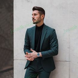 Costumes pour hommes Blazers Green Dark Men 2023 Bouteau Notched One Button Slim Fit Prom Mariage Business Groom Tuxedos 2 pièces Blazer Terno Masculino 221202