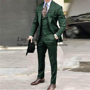 Herenpakken Blazers Donkergroen Pak Mannen 3 Pieces Jacket Vest Broek Set Prom Bruiloft voor Tuxedo Slim Fit Brideguur Huwelijkskostuum Homme