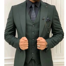 Herenpakken Blazers Donkergroen Bruiloft Smoking Heren Pak Revers Terno Masculino Slim Fit Bruidegom Prom Man Blazer Op maat 3-delig Jas Broek Vest 231017