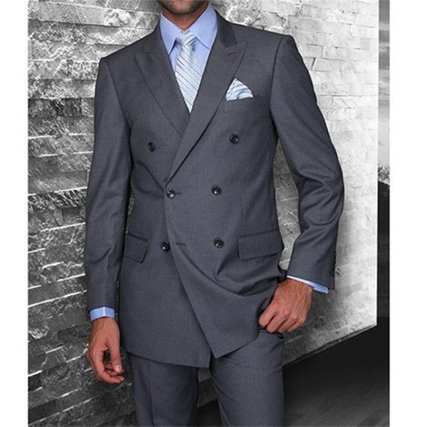 Costumes pour hommes Blazers Costumes de mariage gris foncé pour hommes avec double boutonnage Slim Fit Style britannique sur mesure smoking de marié 2 pièces veste pantalon 220909