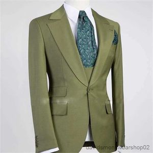 Herenkostuums Blazers Design Herenkostuums Slim Fit Smoking voor formeel zakelijk bruidegom pak Groene piek revers Trouwpak Blazer Vest Broek