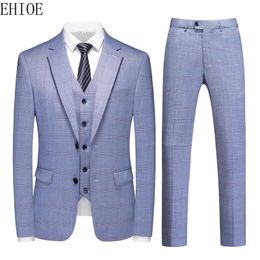 Costumes masculins Blazers Ehioe 2023 Elegant Blue Wedding for Men Slim Fit Korean Fashion Mens Costume 3 pièces Costume Homme Mariage de haute qualité 230728