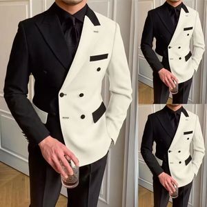 Costumes pour hommes Blazers Élégant Noir Blanc Hommes Slim Fit Revers Double Boutonnage 2 Pièces Formel Mariage Tuxedos BlazerPants Costume Homme 231216