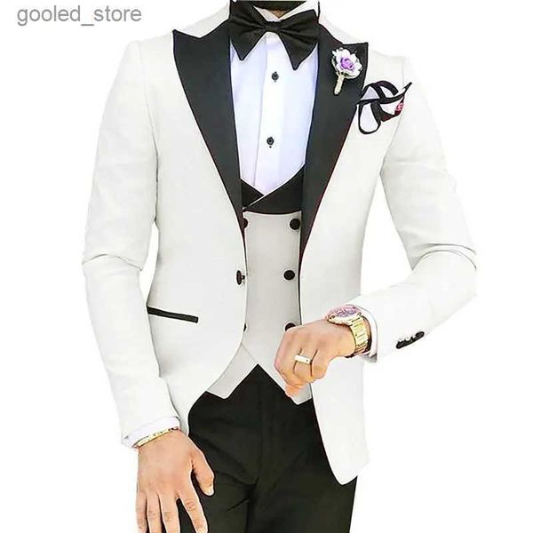 Trajes para hombres Blazers trajes elegantes para hombres Oficina formal formal ropa de la chaqueta de fiesta masculina vestidos de novia 3 piezas (blazer + pantalones + chaleco) Q231025