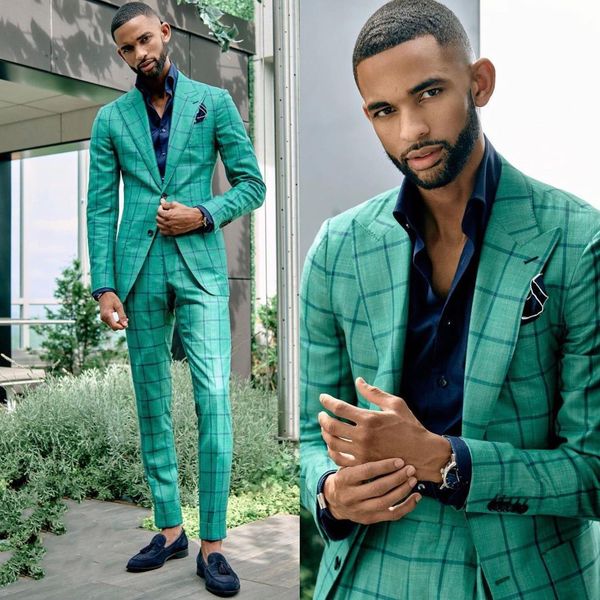 Trajes de hombre Blazers Trajes de color verde esmeralda para hombres Conjuntos de chaqueta a cuadros Abrigo Pantalón Último diseño Traje de boda 2 piezas Traje de negocios Chaqueta Pantalones Chaleco 230509