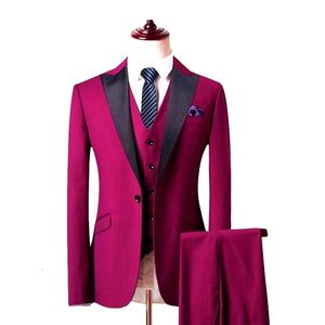Costumes pour hommes Blazers est Groomsmen Rose Groom Tuxedos Noir Revers Hommes Mariage Homme Blazer Veste Pantalon Gilet Cravate C488 230828