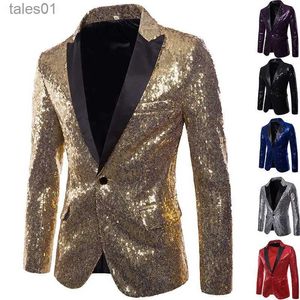 Costumes pour hommes Blazers Robes de performance européennes et américaines Paillettes d'or Hommes Coréen Discothèque Hôte Emcee Veste Taille Blazer 2022 yq240401