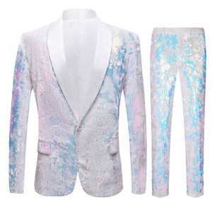 Men S Suits Blazers European Size Blazer Trous -broek Pak Fashion White Velvet Sequin Italiaanse stijl Wedding Groom Jurk 2 -delige set 230814