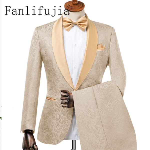 Costumes pour hommes Blazers Fanlifujia costumes de mariage pour hommes Design italien sur mesure Champagne fumer veste de smoking 2 pièces marié Terno costumes pour hommes 230827