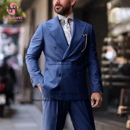 Ternos masculinos Blazers Moda Tamanho Grande Smoking Duplo Seios Para Homens Custom Made Conjunto de Calças de 2 Peças Formal Noivo Jantar de Casamento Blazer Masculino 230718