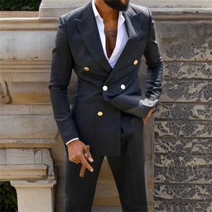 Herenpakken Blazers Fashion Black Men Pakken Elegant Peak Rapel Double Breasted 2 -delige formele Smart Casual Wedding Tuxedo Slim Fit Blazer met broek
