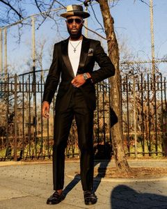 Costumes pour hommes Blazers Mode Costume noir Revers à pointe pour le mariage Un bouton Mâle Tuxedos Groom Wear Prom 2 pièces (vestes pantalons)