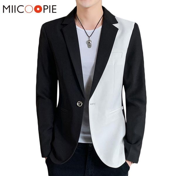 Costumes pour hommes Blazers Mode Noir Blanc Patchwork Hommes Blazer Veste Marque Conception Coréenne Bouton Unique Slim Fit Mens Costume Manteau Veste Homme