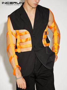Herenpakken blazer mode blazer patchwork uit holte revers lapel lange mouw persoonlijkheid streetwear casual dunne jassen s-5xl Incerun 221124