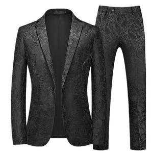 Costumes pour hommes Blazers Marque de mode Jacquard Costume classique noir blanc bleu marine affaires mariage banquet robe de soirée hommes pantalons 230506