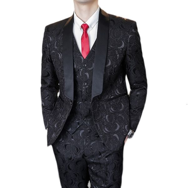 Costumes pour hommes Blazers Marque de mode Jacquard Costume Hommes Vêtements Noir Blanc Haute Qualité Luxe Business Mariage Banquet Tuxedo Homme 6XL S 221202