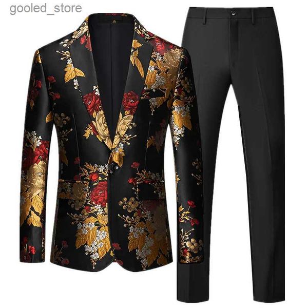 Trajes para hombres Blazers Marca de moda Traje de cola de golondrina de negocios para hombres 2 piezas Hombres Boda Fiesta de graduación Vestido de lujo Slim Fit Jacquard Blazer y pantalones Q231025