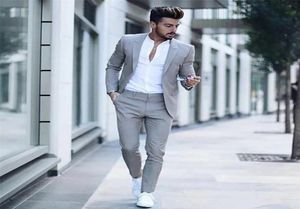 Trajes para hombres Blazers Fashion Casual Light Grey Suits for Men Fit Slim 2 piezas Sets Formal Boded Groom Prom Tuxedo Male Ice Business Blazer Pants 2209099310470