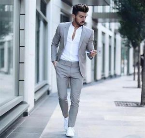 Trajes para hombres Blazers Fashion Casual Light Grey Suits for Men Fit Slim 2 piezas Juegos de boda Formal Prom Tuxedo Male Ice Business Blazer Pants 2209093708006