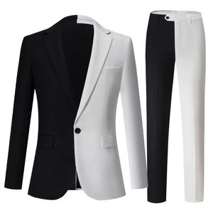 Costumes pour hommes Blazers mode élégant hommes d'affaires noir blanc contraste couleur costume/mâle mince scène fête 2 pièces Blazers veste pantalons ensembles 231114