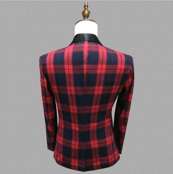 Costumes pour hommes Blazers Mode Angleterre Rouge À Carreaux À Manches Longues Hommes Costume Costume Présentateur De Mariage Robe Hommes Discothèque Coréenne Mince S-5XLM