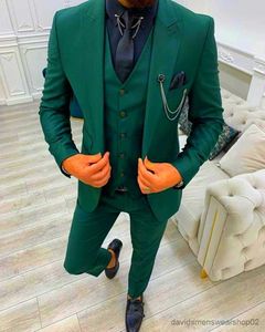 Costumes pour hommes Blazers Mode Vert / Bleu Hommes Costumes pour Mariage Costume D'affaires Décontracté Marié Tuxedos Peak Revers Un Bouton 3 PCS Slim Fit Costume Homme