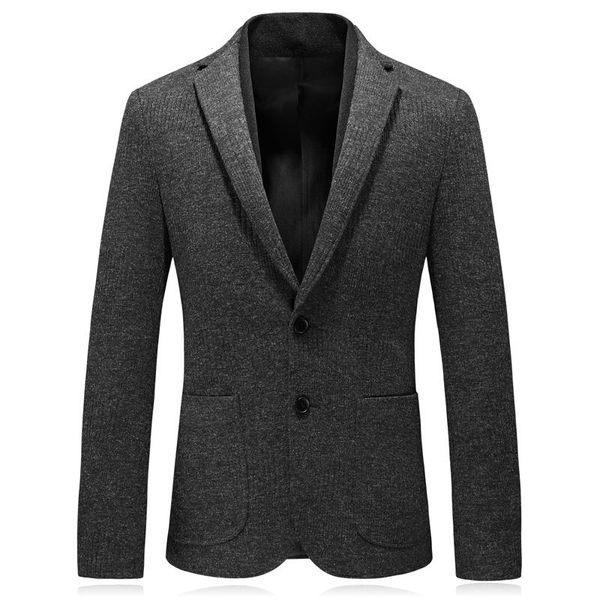 Costumes pour hommes Blazers Mode Gris Tricoté Laine Costume Costume Vestes Bonne Qualité Automne Hiver Mens Slim Fit Blazer JacketMen's