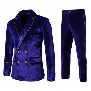 Costumes pour hommes Blazers Mode haut de gamme velours incrusté de dentelle d'or double boutonnage solide costume robe performance ensemble cérémonie costume hommes vêtements 231201