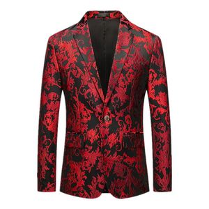 Herenpakken blazers mode jacquard contrast kraag blazer rood pailletten slanke heren club prom jurk smoking tuxedo pak jas jas