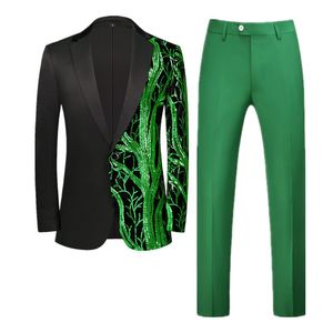 Costumes pour hommes Blazers Mode Luxueux Costume à paillettes 2 pièces Noir Bleu Or Classique Mariage Danse Fête Robe de scène Hommes Blazer Veste Pantalon 230815